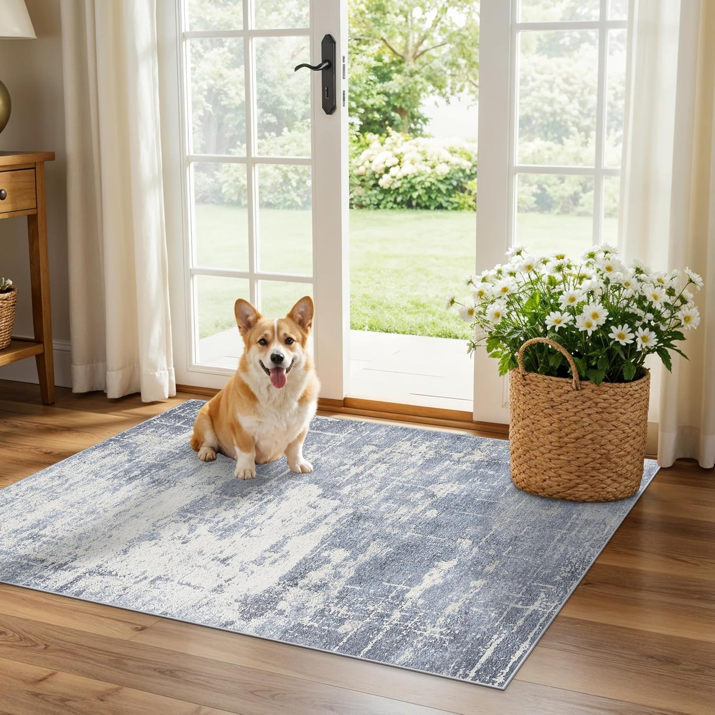 2x6 Hallway Washable Runner Rug : Vintage Soft Kitchen Laundry Runner with Non Slip Backing Farmhouse Entryway Living Room Floor Mat Stain Resistant Carpet for Bedroom Bathroom Distressed Beside Rug