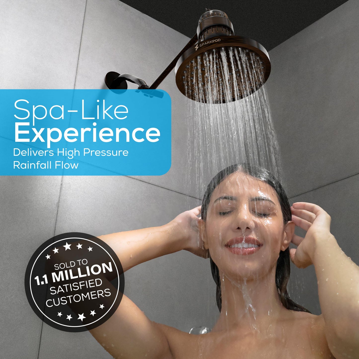 SparkPod Rain Shower Head, 6 Inch Round, Luxury Polished Chrome Finish | High Pressure Shower Heads, 90 Nozzles, Adjustable Showerhead, No Tools Needed, Universal Connection