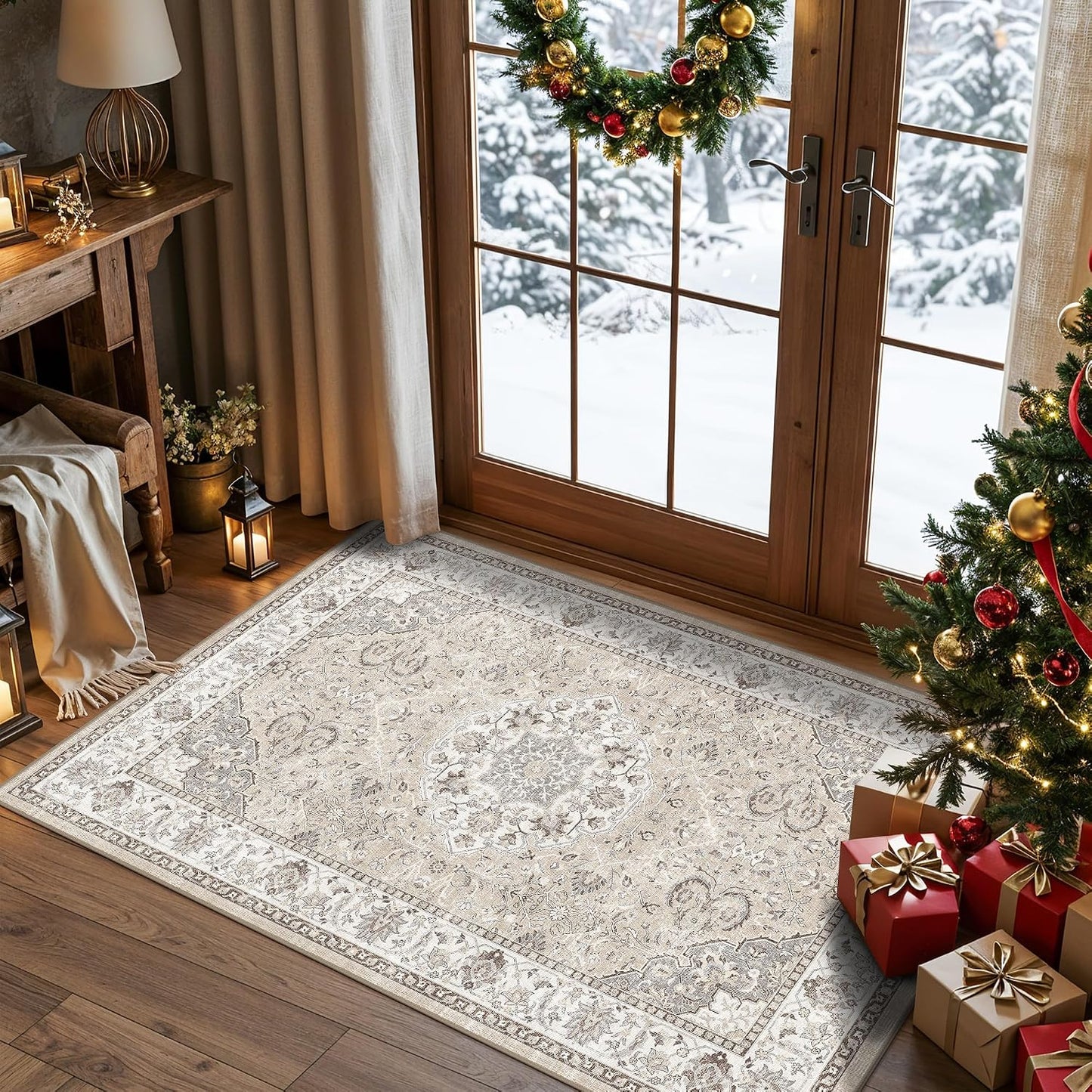 2x6 Hallway Washable Runner Rug : Vintage Soft Kitchen Laundry Runner with Non Slip Backing Farmhouse Entryway Living Room Floor Mat Stain Resistant Carpet for Bedroom Bathroom Distressed Beside Rug