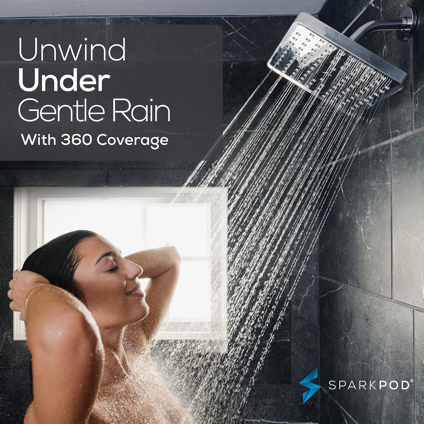 SparkPod Rain Shower Head, 6 Inch Round, Luxury Polished Chrome Finish | High Pressure Shower Heads, 90 Nozzles, Adjustable Showerhead, No Tools Needed, Universal Connection
