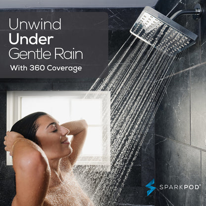 SparkPod Rain Shower Head, 6 Inch Round, Luxury Polished Chrome Finish | High Pressure Shower Heads, 90 Nozzles, Adjustable Showerhead, No Tools Needed, Universal Connection