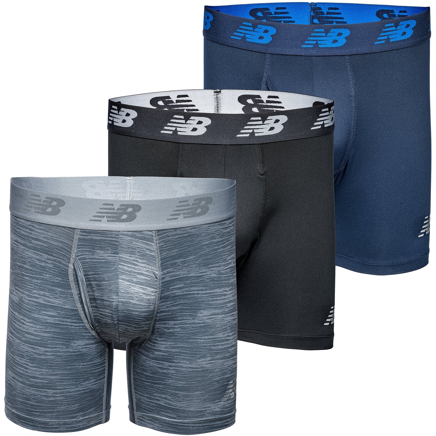 New Balance Men's Performance Boxer Briefs with Fly, Breathable Stretch Underwear, Moisture Wicking, Soft Waistband (3 Pack)