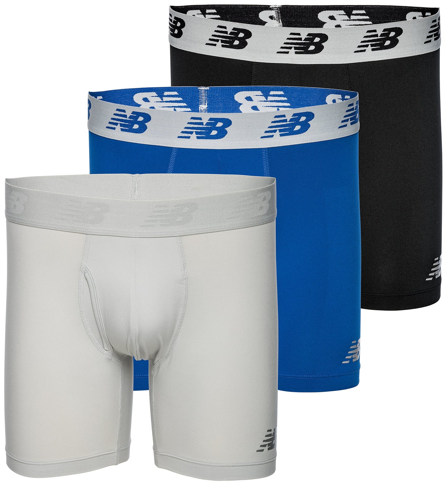 New Balance Men's Performance Boxer Briefs with Fly, Breathable Stretch Underwear, Moisture Wicking, Soft Waistband (3 Pack)